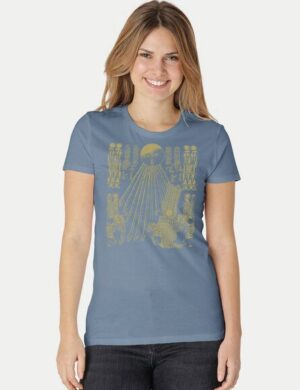 Peaces.bio – handbedruckte Biomode Damen Fit T-Shirt Sonnenscheibe Aton