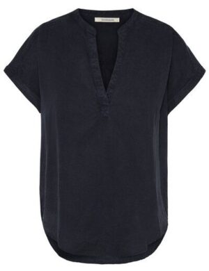 Wunderwerk Damen Bluse kurzärmelig aus Leinen und TENCEL Henley Blouse 1/2