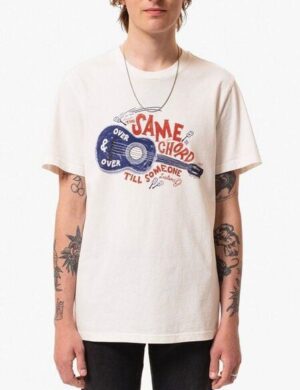 Nudie Jeans Herren T-Shirt Roy Gitarr – Off white