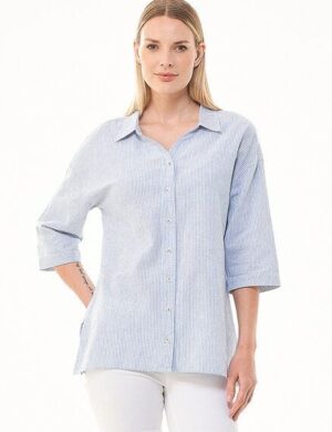 ORGANICATION Gestreiftes Hemdbluse aus Leinen-Bio-Baumwolle Mix