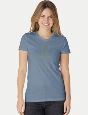 Peaces.bio – handbedruckte Biomode Damen Fit T-Shirt Ankh