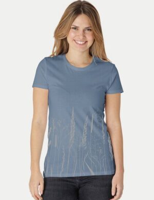 Peaces.bio – handbedruckte Biomode Damen Fit T-Shirt Gräservielfalt