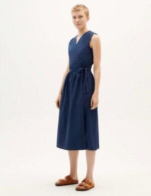 thinking mu Amapola Kleid Navy Seersucker