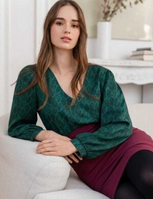 WiDDA berlin Bluse LUBO mit Print in Petrol Blatt