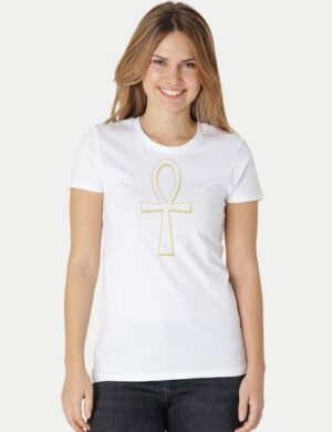 Peaces.bio – handbedruckte Biomode Damen Fit T-Shirt Ankh