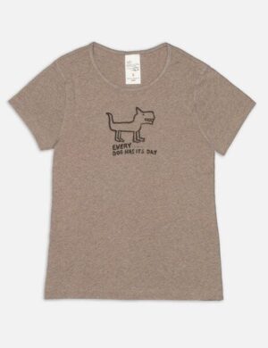 Nudie Jeans Damen T-Shirt Eve Scratchy Dog aus Bio Baumwolle, Beige Melange
