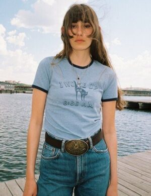 Nudie Jeans Damen T-Shirt 6:66 Ringer aus Bio Baumwolle, Blue Melange