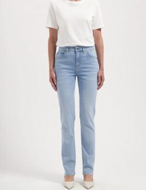 MUD Jeans Damen Jeans Logan High Slim – Light Aged