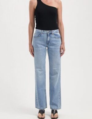 MUD Jeans Damen Jeans Carry Mid Straight – Light Stone Vintage