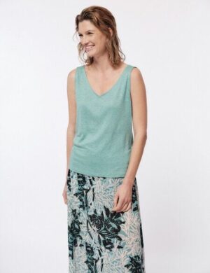 LANIUS Tanktop mit V-Ausschnitt aus Bio-Leinen