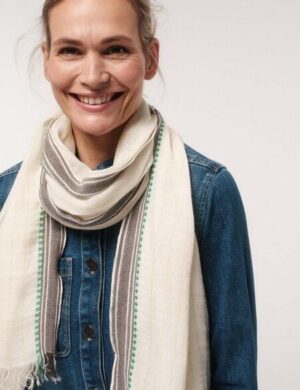 LANIUS Schal mit Jacquardkante aus Leinen, Bio-Baumwolle und recycelter Baumwolle