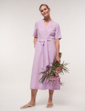 LANIUS Midi-Kurzarmkleid aus Bio-Leinen