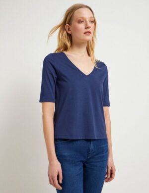 LANIUS Halbarmshirt mit V-Ausschnitt aus Bio-Baumwolle