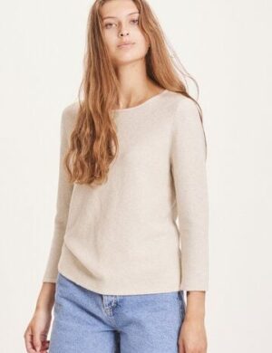 KnowledgeCotton Apparel Strickpullover Myrthe mit U-Boot Ausschnitt – aus Biobaumwolle