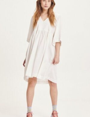 KnowledgeCotton Apparel Midi Kleid – HEATHER cotton crepe A-shape dress – aus Bio-Baumwolle