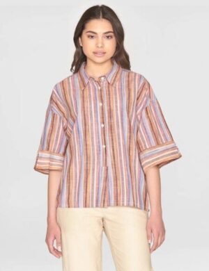 KnowledgeCotton Apparel Loose Short Sleeved Shirt – multicolored stripe