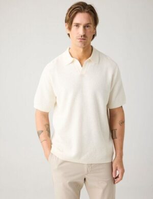 KnowledgeCotton Apparel Lockeres gestricktes Poloshirt aus Bio-Baumwolle