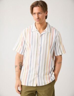 KnowledgeCotton Apparel Lockeres gestreiftes Kurzarmhemd aus Bio-Baumwolle