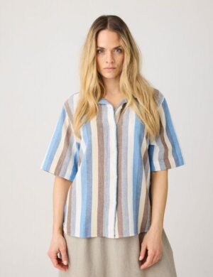 KnowledgeCotton Apparel Lockere kurzarm Hemdbluse mit Struktur aus Bio-Baumwolle