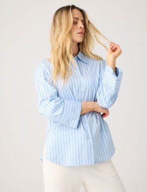 KnowledgeCotton Apparel Lockere Bluse DEW mit Pinstripes aus Bio-Baumwolle