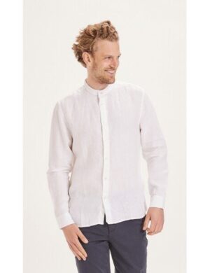 KnowledgeCotton Apparel Leinenhemd – Custom fit linen stand collar shirt