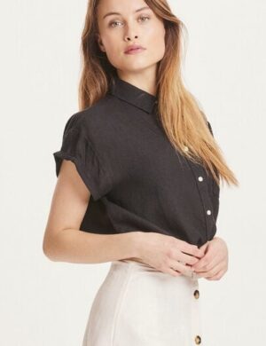 KnowledgeCotton Apparel Leinenbluse – ASTER fold up short sleeve linen shirt – aus Bio-Leinen
