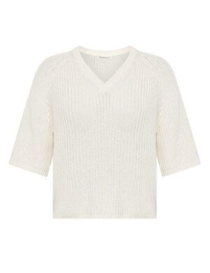 KnowledgeCotton Apparel Leichter Kurzarm Pullover mit V-Ausschnitt aus Bio-Baumwolle