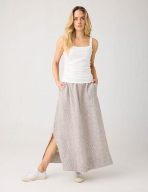 KnowledgeCotton Apparel Langer Rock mit Streifen aus Bio-Leinen