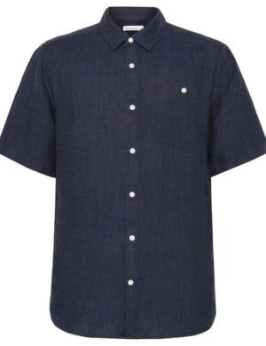 KnowledgeCotton Apparel Kurzarm-Hemd Custom Fit Leinen