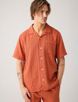 KnowledgeCotton Apparel Kurzarm Hemd mit Strucktur aus Bio-Baumwolle