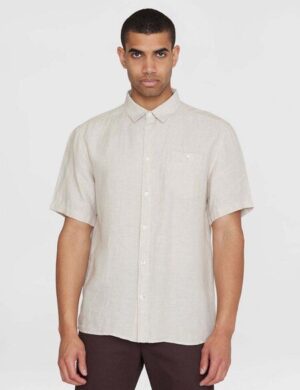 KnowledgeCotton Apparel Hemd – Regular Linen Short Sleeve Shirt – aus 100% Leinen