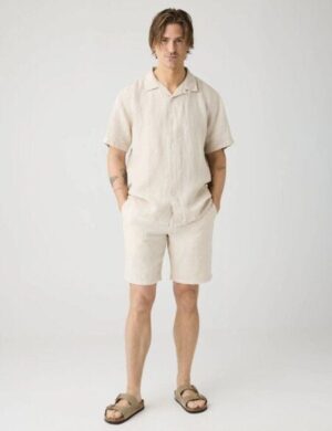 KnowledgeCotton Apparel Box Fit Short Sleeved Linen Shirt