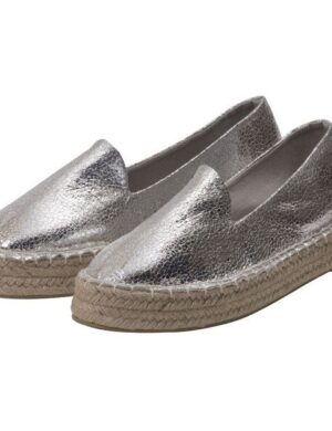 Japanwelt Espadrilles Damen Espadrilles Plateau Metallic Glitzer Sommerlatschen Plateausohle