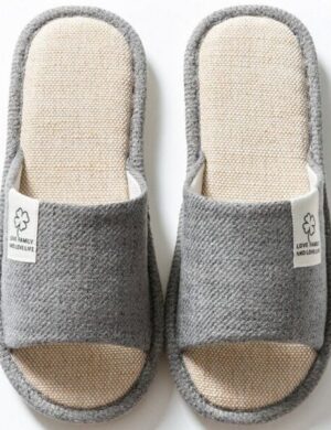 Home & Joy Hausschuhe aus Baumwolle & Leinen Latschen Pantoffeln Schlappen Pantoletten