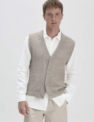 hessnatur Ajour Strick Weste Regular aus Bio-Baumwolle mit Leinen