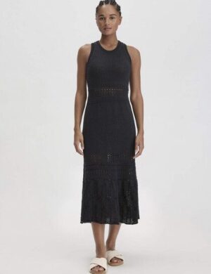 hessnatur Ajour Strick Kleid Midi Fitted aus reiner Bio-Baumwolle