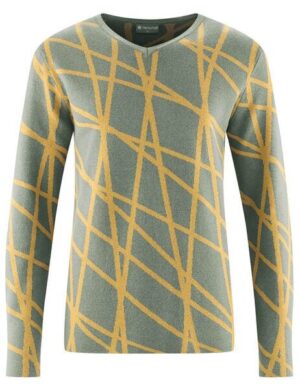 HempAge V-Kragen Pullover mit Muster Hanf/Biobaumwolle