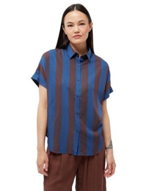Givn Berlin Kurzarm-Bluse Sarah Blazing Blue-Chocolate Brown Stripes