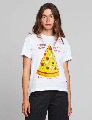 DEDICATED Damen T-Shirt Work Hard Pizza – White