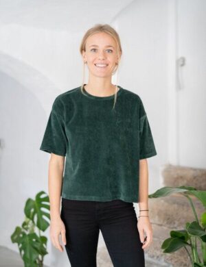 FUXBAU Frauen Cropped Samt T-Shirt