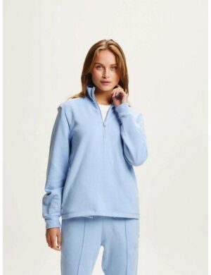 KnowledgeCotton Apparel Damen Sweatshirt mit Stehkragen und Zipper HIGH NECK SWEAT aus Biobaumwolle – Chambray Blue, GOTS zertifiziert