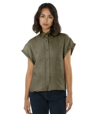 KnowledgeCotton Apparel Aster Fold Up Short Sleeve Linen Shirt