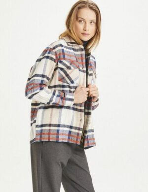 KnowledgeCotton Apparel Flanellhemd Damen – LILLIAN flannel overshirt pixel check – aus Bio-Baumwolle