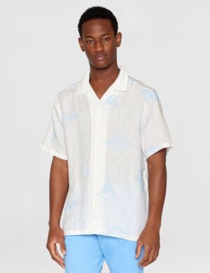 KnowledgeCotton Apparel Hemd – Embroidery Box Fit short sleeve – aus Leinen (bio)