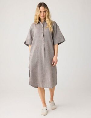 KnowledgeCotton Apparel Kurzarm-Blusenkleid mit Struktur aus Bio-Baumwolle