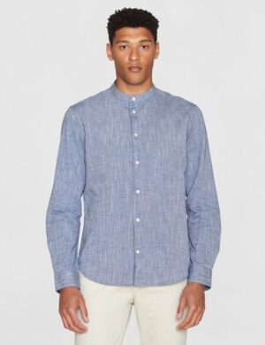KnowledgeCotton Apparel Leinenhemd – Custom fit linen stand collar shirt