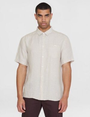 KnowledgeCotton Apparel Regular Leinen-Shirt mit kurzen Ärmeln Hemd – GOTS/Vegan