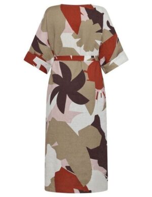 KnowledgeCotton Apparel Sommerkleid mit V-Ausschnitt und Print aus Bio-Leinen