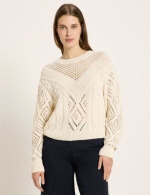 LANIUS Lochstrick Pullover aus Bio-Baumwolle