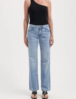 MUD Jeans Damen Jeans Carry Mid Straight – Light Stone Vintage